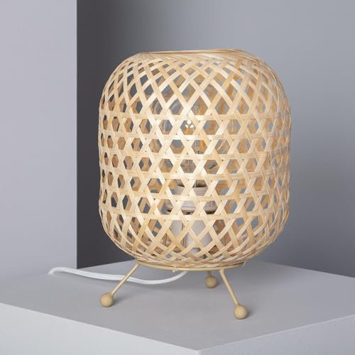 LEDKIA LIGHTING - Lampe à Poser Rotin Chia | Bambou Naturel | Compatible Ampoules LED E27 | Éclairage Personnalisable | Design Méditerranéen, Naturel