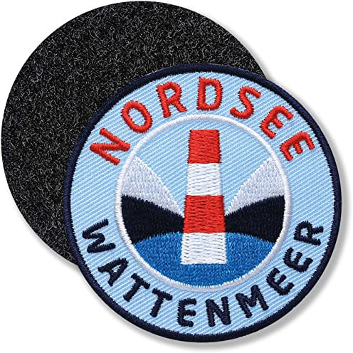 Klettpatch - Nordsee Wattenmeer 62 mm gestickt/Klett-Patch Patch Patches Klett Abzeichen auf Kleidung Rucksack/Leuchtturm Meer Strand Küste Urlaub/Blau