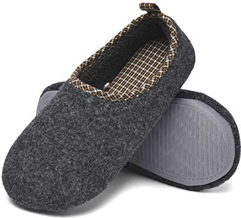 ChayChax Hausschuhe Damen Winter Wärme Pantoffeln Memory Foam Weiche Plüsch Bequeme Baumwolleschuhe,Filz Dunkelgrau,EU 40-41(M)(265 mm)