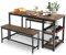 COSTWAY Dining Table Set with 2 Benches, Kitchen Table and Benches with Glass Holder, Wine Rack & Storage Shelf, 3 PCS Space-Saving Breakfast Dinette Table Furniture Set for 4 People