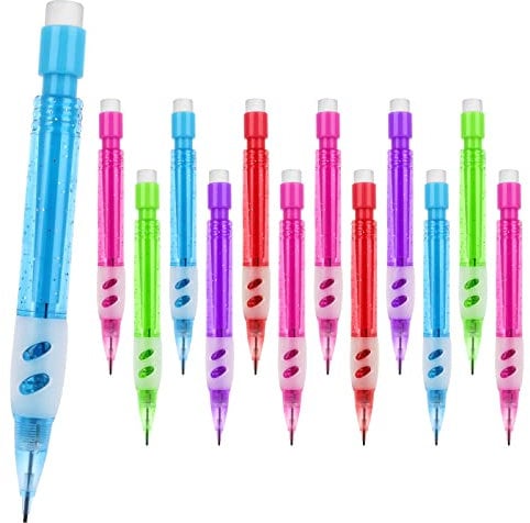Molain Mini Druckbleistift Set, 12 Stück, 0,7 mm, automatische Bleistifte mit Radiergummis Zeichenstift mit Silikon Bleistift Handschutz Mini Bleistift Schreibwaren zum Schreiben Zeichnen Zuhause