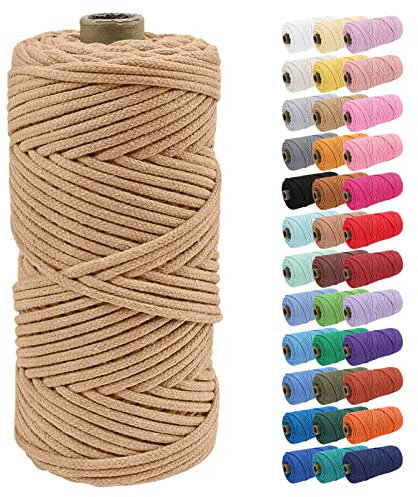 Uiopa Baumwollkordel, Makramee Garn 4mm 100m Natur Baumwollseil, Baumwollgarn Geflochtene Macrame Cord Ideal für Häkeltaschen, Pflanzenhängern, Traumfänger, Wandbehang, DIY Handwerk
