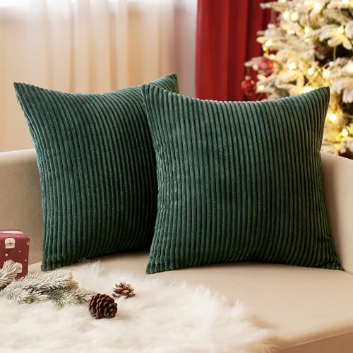 EMEMA Kissenbezug 50x50 cm Kordsamt Kissenbezüge Dekokissen Sofakissen Cord Kissenhülle Zierkissenbezug Kord Dekorative Weiche für Sofa Wohnzimmer Schlafzimmer 2er Set Dunkelgrün