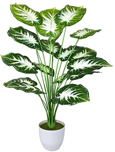 AIVORIUY Plantes Artificielles avec Pot, Fausse Plante Feuilles Arbre Areca Palmier Plastique Moderne Décoration pour Maison Chambre Salon Balcon Cour Jardin Cuisine (77cm Palmier Blanc Vert)