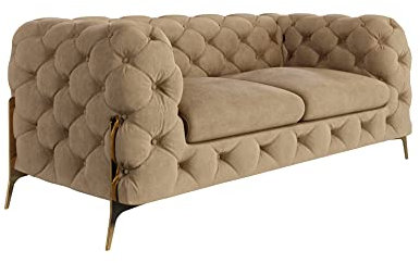 S-Style Möbel Milton Chesterfield Sofa 2-Sitzer 2er Couch Wohnzimmer Möbel Freistehend mit Metallfüßen 185x100x73 cm Beige