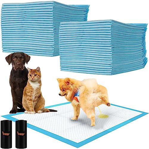 Purlov Trainingsunterlagen für Hunde 60 x 90 cm 50 Stück + 2 Beutel Inkontinenz Bettunterlage für Tiere - Hundezubehör und Welpen - Hundeklo für Zuhause 21602