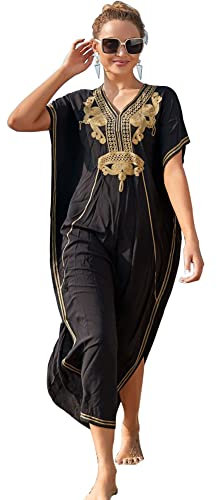 Lazz1on Mujer Kaftan Largo Vestido de Playa Maxi Verano Pareos Bohemio Bikini Cover Up (H)
