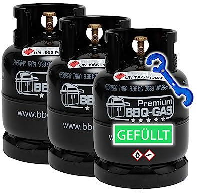 Bluecraft 3X 8 kg Premium BBQ Gasflasche gefüllt! optimal für Ihren Weber, Broil King, Napoleon Grill - Premium BBQ Gas-Flasche inkl. Gasreglerlöser + 17er Schlüssel