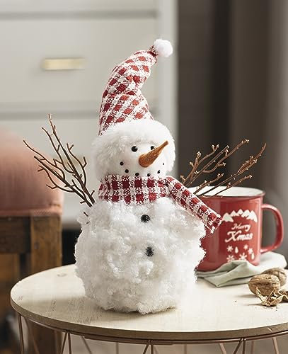 Dekofigur Schneemann Flauschi weiß, 33 cm hoch, Weihnachtsdeko, Winterdeko