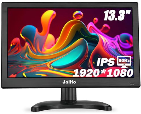 JaiHo 13,3 Zoll Klein HDMI Monitor, 1080P IPS Bildschirm (1920x1080), Full HD 60Hz LED Bildschirm Display mit HDMI/VGA/BNC, für Laptop/PC/CCTV/DVR/Xbox, Integrierten Lautsprechern