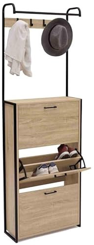 IDMARKET Vestiaire d'entrée LUIS meuble chaussures 3 portes design industriel