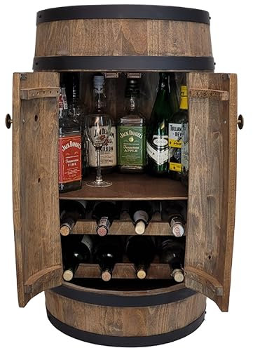 weeco Fassbar mit Tür und Weinregal. Hausbar Weinrack 80 cm. Rustikaler deko Barschrank Weinständer Fassbier, Whiskybar Flaschenständer