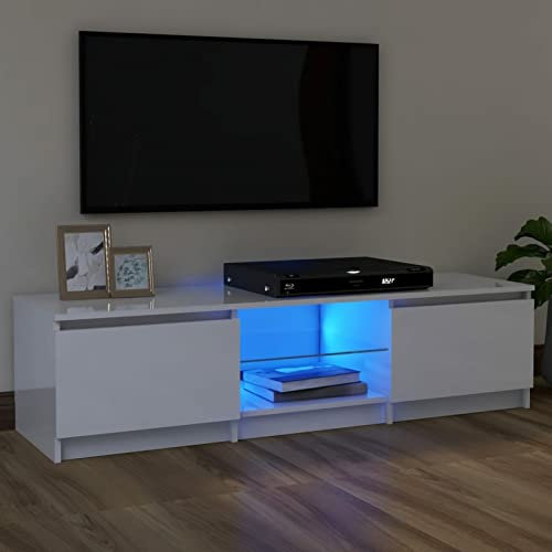SECOLI TV Schrank Mit Led Leuchten 120 x 30 x 35.5 cm Fernsehschrank Mit Led Hochglanz-Weiß TV Sideboard Wohnzimmer TV Board Fernseher Unterschrank TV Board Fernsehtisch Mit Led und Schubladen