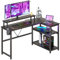 HEEYUE Computer desk, L-shaped Gaming Desk with Large Monitor Stand,Corner Desk with 2-Layer Storage Shelf, Computer Workstation for Home Office (Black Carbon Fiber)