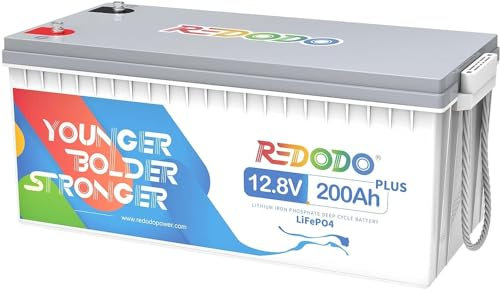 Redodo 200Ah Plus Lithium Batterie 12,8V LifePO4, eingebaut 200A BMS, Über 4000 Zyklen, 2560W Lastleistung, Stromreserve Akku von Stromausfällen, perfekt für Wohnmobil, Solaranlage, Boot