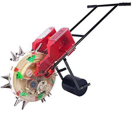 OSBELE Attrezzi per seminatrice da Giardinaggio Portatili a Spinta Manuale, seminatrice per Prato e spandiconcime 2 in 1, profondità di Semina 3,5-7,8 cm per piantare Canapa, Mais, Cotone, soia, a