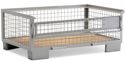 HEMMDAL Industrie-Gitterbox mit halb abklappbarer Längswand | 1.500 kg Tragkraft | HxBxT 50 x 124 x 83,5 cm | Grau | 5 x 5 cm Maschenweite | aus Stahl | niedrige Bauart | stapelbar| Gitterbehälter