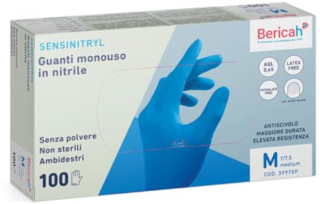 Bericah Guanti nitrile no polvere monouso Sensinitryl 5 box da 100 (M)