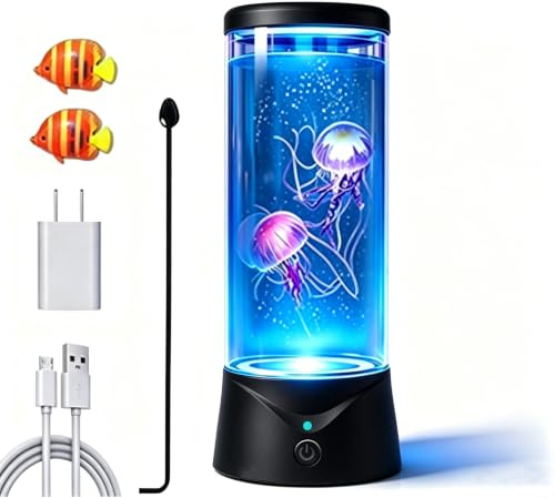 Quallenlampe mit 9 Farbwechseln, 2 Modi, tragbare Quallen, sensorische Lampe, Nachtlicht, Tank, LED-Stimmungslampe, Heimdekoration für Zimmer, Büro, Tischlampe, flüssige Bewegungslampen, ideales