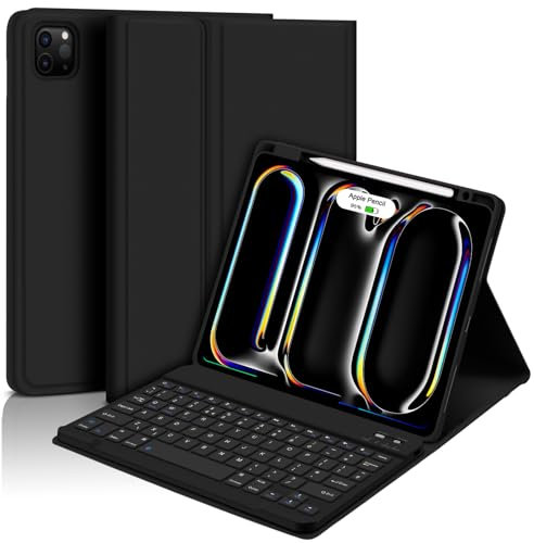 GOKOCO Keyboard Case for 2024 iPad Pro 11inch(M4),Tablet Cover with Colorful Magnetically Detachable Wireless Bluetooth Keyboard for iPad Pro11 5th Gen ONLY Give Full Protection with iPad-Black