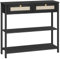 HOOBRO Rattan-Like Black Console Table, 3-Tier Hallway Table with 2 Flip-Down Drawers and Storage Shelves, 80 cm, Open and Hidden Storage Space, Woven Decoration, Black EBB02XG01N1