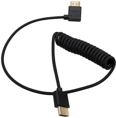 HangTon Cable HDMI 8K 4K 30P 60P para cámara ATOMOS Ninja Ultra Sony FX30 FX6 FX9 Canon C500 BGH1 GH6 FEELWORLD Z CAM E2 F6 ángulo recto tipo A HDMI 2.1 bobina trenzada 50 cm