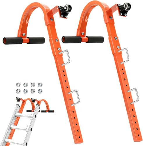 2-teiliger Leiterstabilisator, robuster Stahlleiter-Dachhaken mit Rädern, Gummigriff-T-Stange zur Schadensverhütung, Leiterzubehör, leicht zugängliche steile Dächer