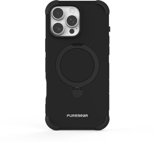 PureGear DualTek KIK - Magnetic Phone Grip Case for iPhone 16 Pro Max, Military Tested and Approved, MagSafe Compatible, Heavy-Duty Durable Protective iPhone 16 Pro Max Case, Built-in Kickstand, Black