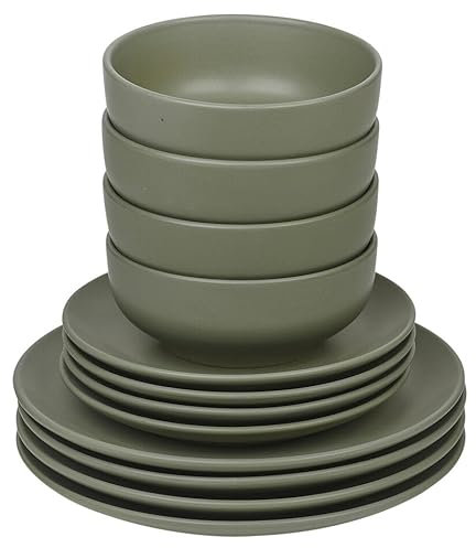 Queensway Home & Dining Stone - Vajilla de cerámica de 12/24 piezas de cuencos para comedor, juego de 4 vajilla elegante de color sólido, apto para lavavajillas, postre, pasta, platos de ensalada con