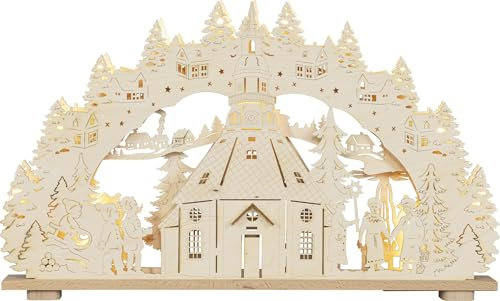 Rudolphs Schatzkiste Schwibbogen Seiffener Kirche mit LED-Beleuchtung Natur BxHxT 66x39x6cm NEU Schwibbogen Leuchterbogen Gottes Haus Dom Kapelle Leuchterbogen Lichterbogen Motivleuchte LED