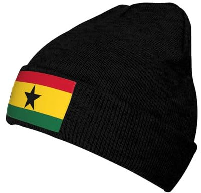 SDEGTHO Slouchy Beanie-Mütze mit Flagge von Ghana, Unisex, Winter, leicht, Strickmütze, Bündchen, weich, warm, Slouch-Beanie-Mütze, Schwarz , Einheitsgröße