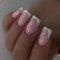 GlamRays Pack of 24 White French Lace Press On Nails Short Square False Nails Shiny Pink False Nails with Adhesive on Nail Reusable Full Cover