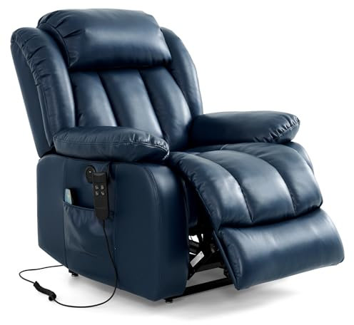 MEROUS Elektrischer Relaxsessel mit Aufstehhilfe, Sessel mit Schlaffunktion, 2 Motoren, Massagesessel mit Liegefunktion,Vibration und Heizung (Blau)