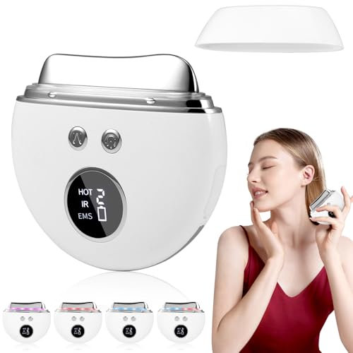 EMS Gua Sha, Massaggiatore Antirughe Viso EMS Lifting del Collo, 4 modalità 9 temperature di Marcia, Lampada a Luce Rossa Blu viola EMS Gua Sha con Dispositivo Antirughe per Calore e Vibrazioni