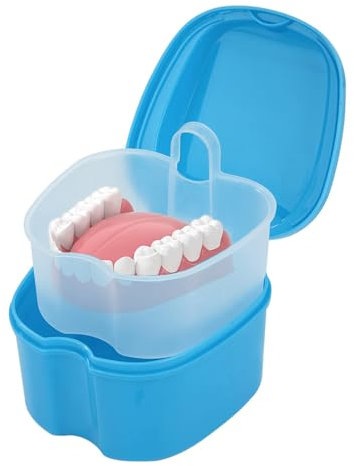 1 Stück Prothese Box,Gebissdose,Retainer Container Aufbewahrungsbox,Prothesendose,Zahnspangendose,Zahnprothese Box,Aufbewahrungsbox Mit Hängender Sieb,Für Falsche Zähne Lagerung Reinigung (Hellblau)