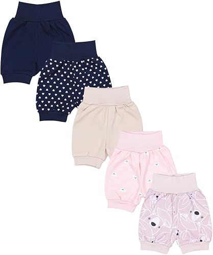 TupTam Shorts Pantalon Bébés Filles 5 Pièces, Rose poudré Bleu foncé Beige, 86/92