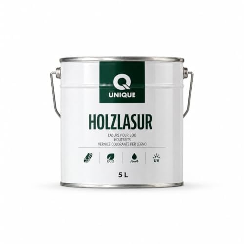 Q UNIQUE Holzlasur Seidenmatt 5L | Farbton: Puderrosa | Holzschutz für außen & innen | UV-beständig & wetterfest | Für Zäune, Gartenmöbel, Terrassen, Fassaden