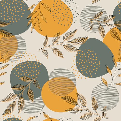 VEELIKE Orange Grau Abstrakt Geometrische Tapete Boho Mustertapete 44.5 cm x 300 cm Blätter Tapete Geometrisches Muster Bunt Fototapete Schlafzimmer Wohnzimmer Badezimmer Wasserfest Entfernbare