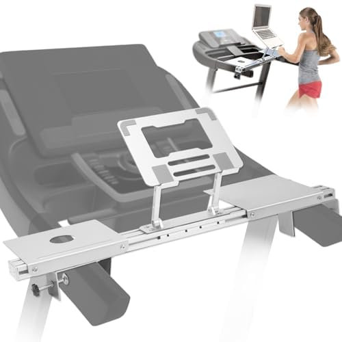 Zelvoro Universal Treadmill Laptop Holder, Treadmill Desk Attachment, Adjustable Height and Width, All Metal Aluminum Laptop Stand with Tray,Suitable for All Ages