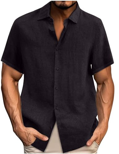HAOLEI Chemise Lin Homme Manche Courte ÉTé DéContractéE Chemise Couleur Unie Leger Respirant Chemises Formal Business Shirts De Plage Classique Chemises T-Shirts pour Le Bureau Et Sorties