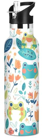 siphylline Fresh Spring Cute Frogs BPA-Free Leak Proof Water Bottles with Straw Double Wall Vacuum Insulated Bike Running Sports Travel Gym
