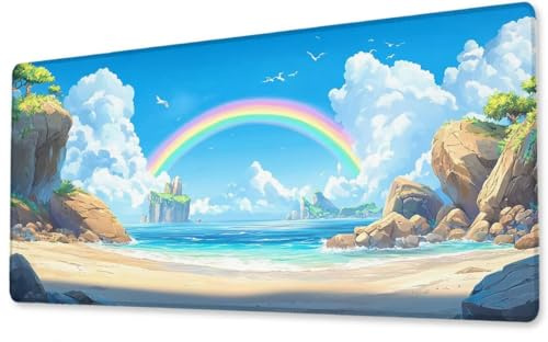 Mousepad Großes Gaming Mauspad XXL Regenbogen 900x1800x3 mm Schreibtischunterlage rutschfeste Gummibasis Wasserdicht und Langlebig Tastatur Unterlage für Büro,Zuhause Extra Vernähten Kanten zj-84