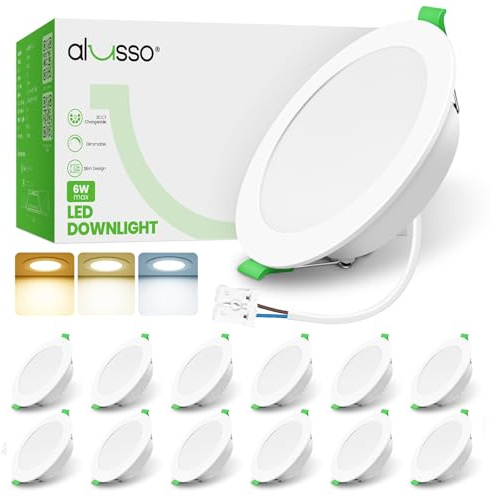 ALUSSO 3CCT LED Einbaustrahler 230V Dimmbar 6W IP65 Loch 75-85MM 12er Set | Spots Deckenleuchte 3000K 4000K 6500K Wählbar Deckenspots Einbauleuchten Einbauspots für Badezimmer Küche Wohnzimmer, Weiss