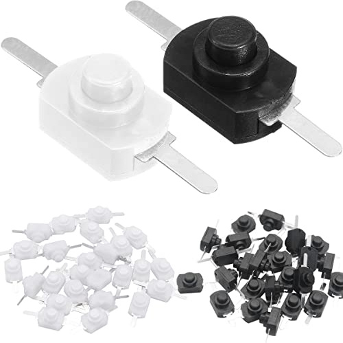 HAAMNING7 Mini Druckknopfschalter Self-Lock 2-poliger Mini-Ein-/Aus-Schalter für SMD-Taschenlampe Typ Lichtlampe Wandsteckdose DC 30 V 1 A (30 Stück weiß + 30 Stück schwarz)