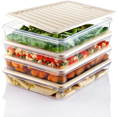Ginza Maison FreshBox Stapelbare Frischhaltedosen mit Luftdichtem Deckel – 4-teiliges Vorratsdosen-Set, Auslaufsicher, Kühlschrank Organizer, Mikrowellen, Gefrierschrankgeeignet, 2,4 Liter (Creme)