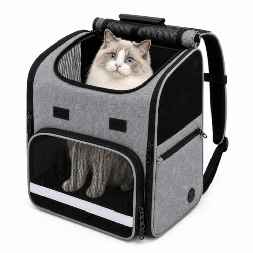 ShenBay FT Katzenrucksack Faltbar, bis 10 kg belastbar, mit 4 Mesh-Fenstern und stabilem Boden für Katzen & kleine Hunde