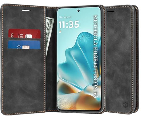 Techsuit für Motorola Edge 60, Edge 60 Fusion Klapp Hülle mit 3 Kartenfächern, Tischständer, Staubschutz, Kratzfest, Vollständige Abdeckung, Displayschutz, PU Leder, Confy Cover Series, Schwarz
