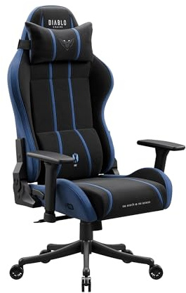 Diablo Gaming Stuhl Stoff für Kinder und Jugendliche mit 3D Armlehnen | Jugend Gaming Chair, kleiner Bürostuhl mit Lendenkissen, Kopfstütze, 140° Rückenlehne und atmungsaktivem Stoff