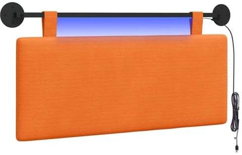 vidaXL Hängendes Kopfteil Mit LED Licht Orange Cordstoff, Moderner rechteckiger Wand-Kopfteil, weich gepolstert, verstellbare Rückenlehne, platzsparender Bett-Zubehör