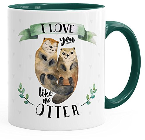 MoonWorks Kaffee-Tasse Otter Pärchen I Love You Like no Otter Geschenk Liebe Spruch Teetasse Keramiktasse grün-grün Unisize